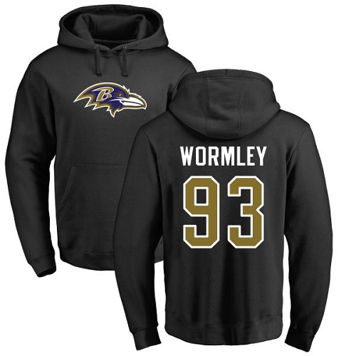 Men Baltimore Ravens Black Chris Wormley Name and Number Logo NFL Football #93 Pullover Hoodie Sweatshirt->nfl t-shirts->Sports Accessory